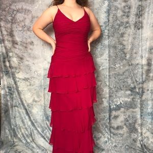 Magenta ruffled formal maxi dress